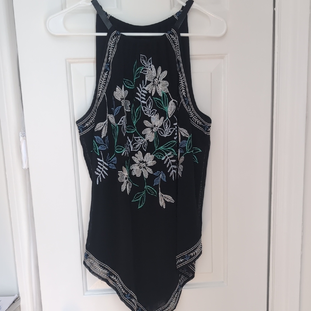 Alfani Black Floral Embroidered Halter Top